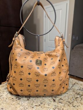 Mcm Cognac Visetos Shoulder Hobo Bag